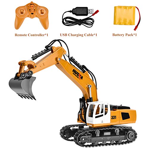 Yuboa Remote Control Excavator RC Truck Toy,Remote Control Truck with Metal Shovel Construction Vehicle Alloy RC Excavator Gift for Kid Boys Yellow - Thumbnail 6