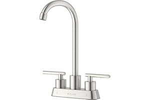 BLYLUND Commercial Bar Sink Faucet 4 Inch Center Deck Mount, Stainless Steel High Arch 2 Hole Utility Sink Faucets with Dual 