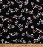 Cotton In Motion Motorcycles Choppers Classic Flames Race Racing Black Cotton Fabric Print by the Yard (281-black)
