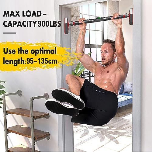 Pull Up Bar, Width Adjustable Chin Up Bar for Doorway, Super Load-bearing Upper Body Workout Bar, Dual Security Locking& No Screw Fitness Strength Training Equipment for Home Gym, Max Load 900 LBS