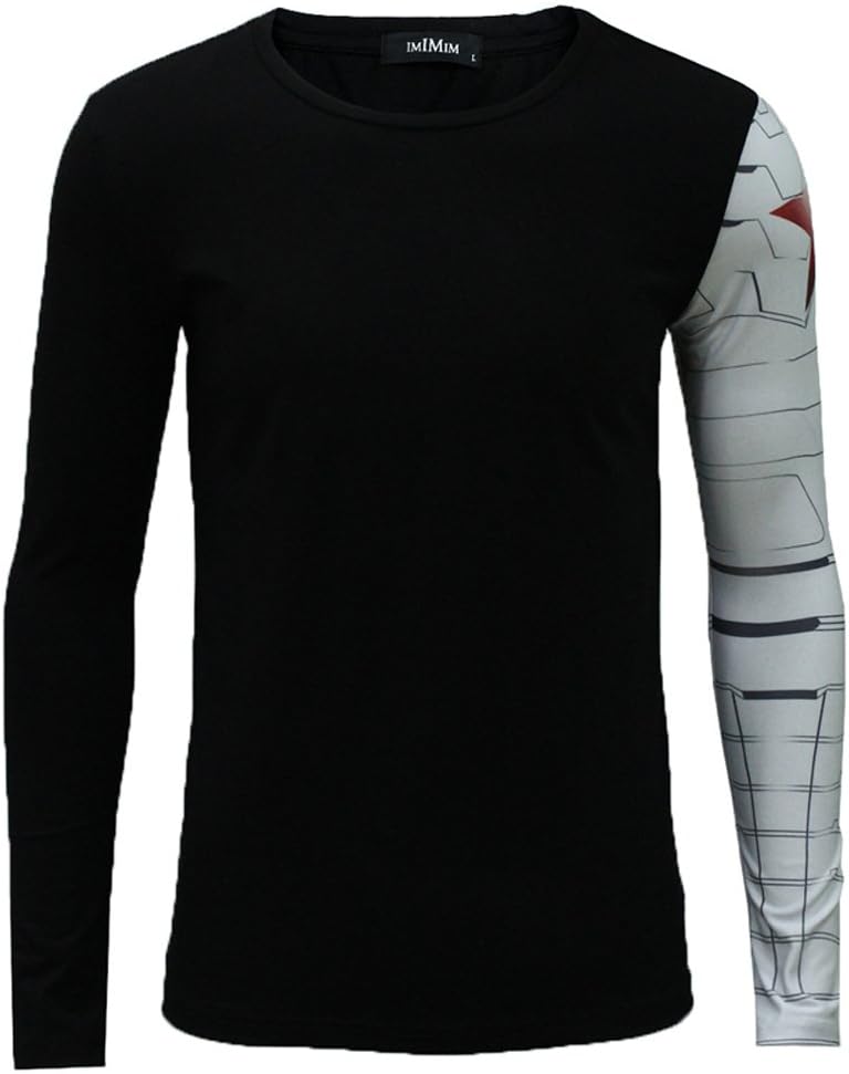 FasCosplay Men's Long Winter Soldier Steel Arm Long Sleeve Cosplay T-Shirt