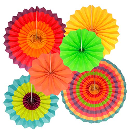 Fiesta party Hanging Paper Fans Set- Colorful Mexican Round Wheel Disc Lanterns for Events,Wedding Birthday Carnival Home Decorations (Set of 12) - Thumbnail 4