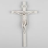 DevotedWalls Handmade White Crucifix for Wall Decor,White Crucifix Spiritual Gift,Stone Finish 9 inches Wall Cross Sculpture,Jesus Cross for First Communion's Gift,Catholic Crucifix Cross for Girl's Room