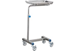Mayo Instrument Stand with Mobile Caster Base, Adjustable Height 31.5"-43.3", for Clinic, Beauty, Salon, Medical, Dental, Tat