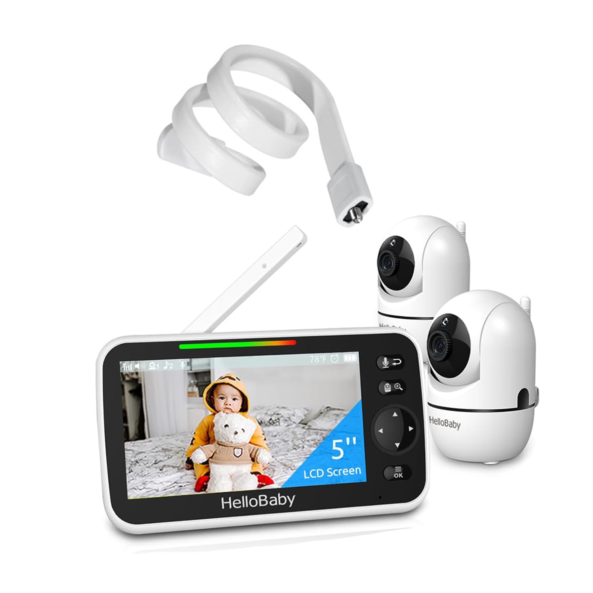 HelloBaby Baby Monitor 2 Cameras with Mount, Upgrade 5’’ Screen 26-Hour Battery Life, Crib Baby Monitor Mount Without Tools or Wall Damage