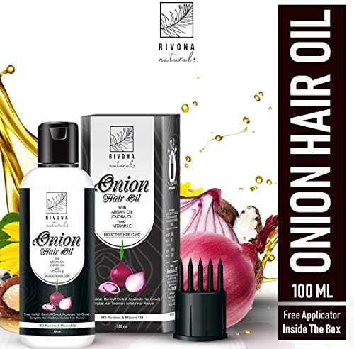 Rivona Naturals Red Onion Hair Growth Oil 100 ml - with Red Onion Extract, Bhringraj, Argan Oil & Vitamin E, 100% Natural Oils and Herbs for Hair Growth, Dandruff Control and Hair Fall Treatment