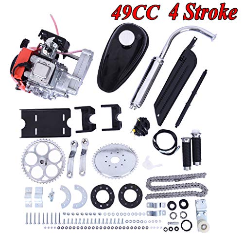 49cc 4 Stroke Engine Motor Kit, Bike Engine Kit 4 Stroke, Gas Petrol Motorized Bike Engine Bicycle for 26" or 28" ATV Bikes (Silver)