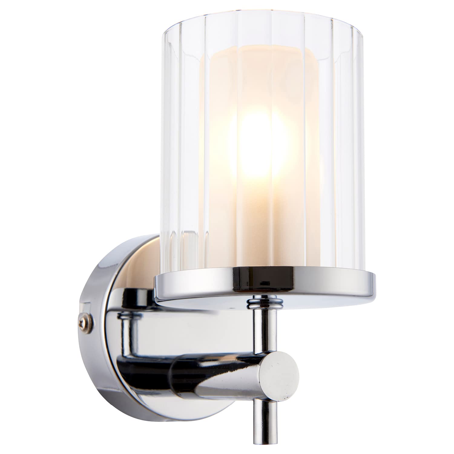 National Lighting Blake Modern Chrome Bathroom Wall Light with Clear Rippled Glass Cylinder Shade IP44 Rated