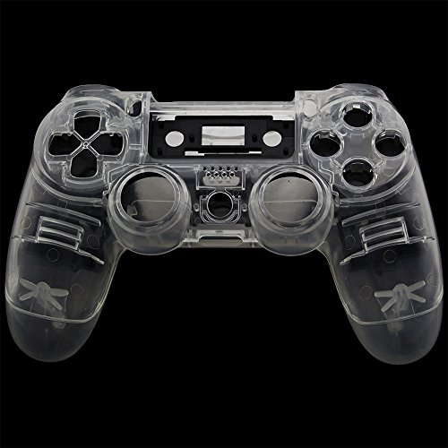 Jiulyning Custom Replacement Wireless Game Controller Shell Case Cover Kit for Sony PS4, Includes Button Set, Clear