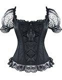 Burvogue Women's Short Sleeve Gothic Steampunk Jacquard Corsets Tops (Medium, Black)