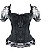 Burvogue Women's Short Sleeve Gothic Steampunk Jacquard Corsets Tops (Medium, Black)