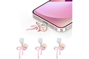 EJU 3Pcs Pink Bow USB C Dust Plug Charms for iPhone 16/15 Pro Max/Plus Accessories,Cute Initial Type C Dust Plug Covers for Phone Charging Port Cleaner Cleaning,Port Cover Protector for Galaxy Pixel iPad