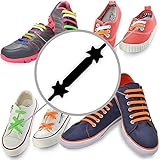 SILICONE LACES (Black, Standard - 12pcs) - Elastic No Tie Shoelaces with Special Design to Easy Pull & Lock - Perfect for Kids and Adult