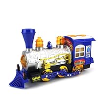 Blue Steam Train Locomotive Engine Car Bubble Blowing Bump & Go Battery Operated Toy Train w/ Lights & Sounds (Blue)