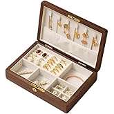 Bescott 1 Layer Solid Black Walnut Wooden Jewelry Box for Women with Lock and Key Wood Vintage Organizer for Men Earrings Rings Necklaces Bracelet Storage Mother's Day Gift