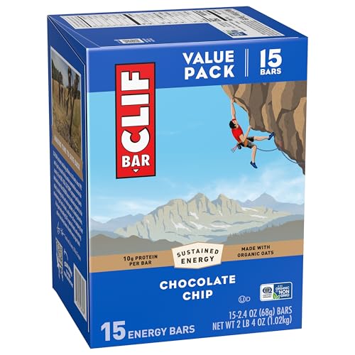 CLIF BAR – ENERGY PROTEIN BARS – CHOCOLATE CHIP – MADE WITH ORGANIC OATS – ENERGY BARS – NON-GMO – (15 PACK)