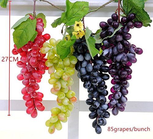 URTop 4 Bunchs of Artificial Black ,Red, Green and Purple Large 85pcs Grapes Plastic Fake Decorative Fruit Food Lifelike Home Wedding Party Garden Decor Mini Simulation Fruit Photography Props