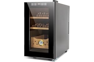 Wqzlyg 25L Electric Humidor, 150 Counts Cigar Humidor Cabinet with Heating and Cooling, Electric Cooling Cigar Fridge with Spanish Cedar Wood Shelves & Hygrometer, Gift for Men, 3 Layers