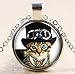 Unique Necklace Glass Bronze Chain Necklace Cat Picture Vintage Pendant Necklace 1PCS