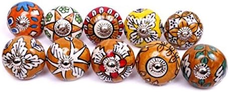 Glitknob 10 Knobs Wood Color &amp; White Hand Painted Ceramic Knobs Cabinet Drawer Pull