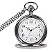 Powshop Vintage Stainless Quartz Pocket Watch with 14.8'' Chain Classic Sculptured Fob Pocket Watch (Black)