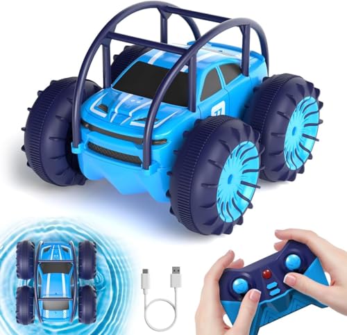 ifollower RC Car 4x4 Amphibious Truck, 360° Stunt and LED, 15km/h, Direct USB-C Charging, Toy for Kids 3 4 5 6 7 8 9 10 11 12 Years, Christmas Birthday Gift