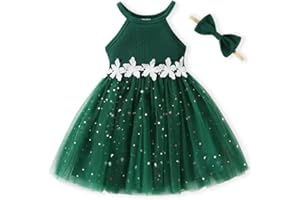 Xanbix Baby Girl Tulle Dress with Bow & Daisy Belt-7 Colors for 3 Months-3 Years Soft Princess Party Outfit