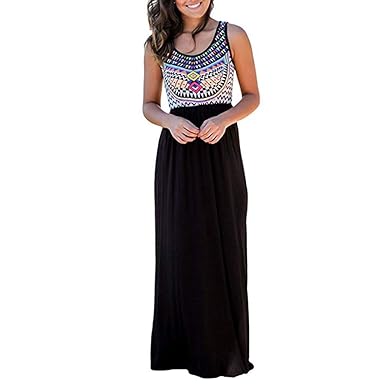 Womens Sleeveless Aztec Abstract Print Summer Beach Dress