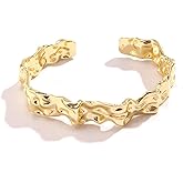 FUTIMELY Irregular Chunky Hammered Cuff Bracelets for Women Adjustable Gold Geometric Texture Thick Open Bangle Bracelet Trendy Punk Statement Jewelry Gift
