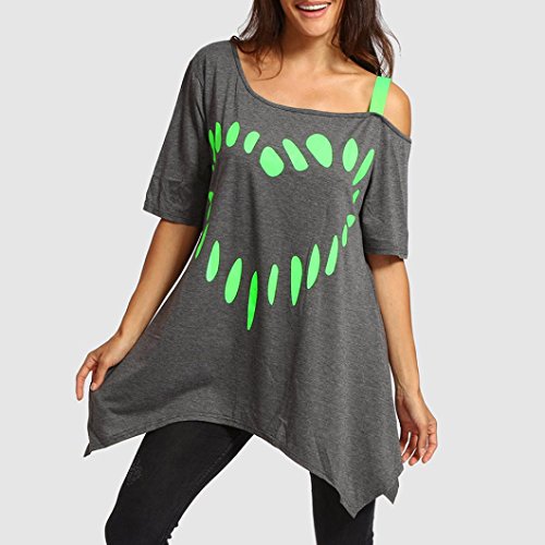Nadition Plus Size Women t-Shirt Short Sleeve, Heart Printed Casual Shirt Tops Blouse (L, Gray)