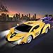 Baztoy Remote Control Cars 27MHz High Speed RC Car Toys 1:24 Scale Electric Fast Sport Racing Yellow Model Vehicle Best Boys Gifts for Children with LED Headlight and Controller for 4-14 Year Old Kids