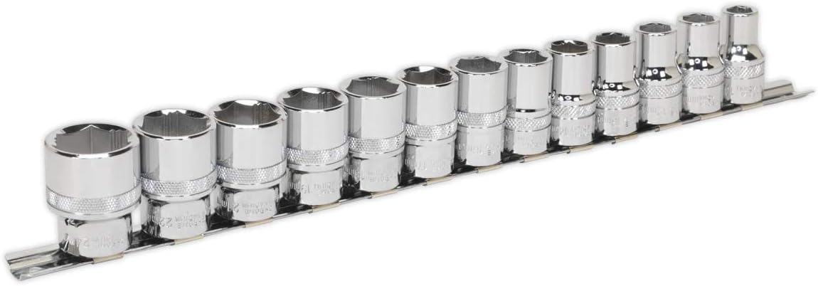 Sealey AK2742 Socket Set 13 Piece 1/2in Sq Drive Lock-On 6pt Metric, Red, 1/2"