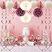 Famoby Dusty Rose Blush Pink Cream White Poms Honeycomb Balls Kit Rose Gold Banner Triangle Flags Hanging Swirls for Wedding Valentine's Day Bridal Shower Baby Shower Birthday Party Decorations