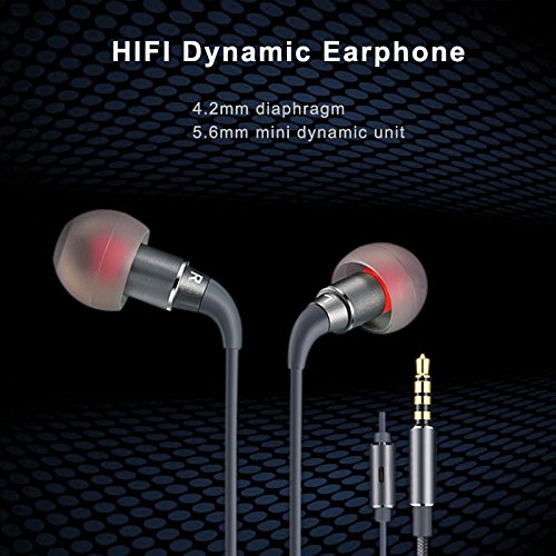 TNSHO Earphones with Mic Mini Wired HIFI Stereo Bass In-Ear Headphone Headset Gold Plated 3.5mm Jack for Smart Phone 4 Feet(1.2 meter) Gray