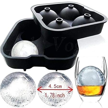 BSITFOW ice Trays for Freezer Whiskey Ice Cube Silicone Ball Maker Mold Sphere Mould 4 Holes New Ice Balls Party Brick Round Tray Bar Tool ice for Whiskey