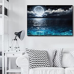 Moon Illuminating The Clear Ocean Blue - Canvas Art Wall Art -12"x18"