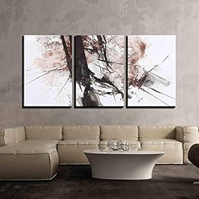 3 Piece Canvas Wall Art - Black and Red Abstract Brush Painting - Modern Home Art Stretched and Framed Ready to Hang - 16"x24"x3 Panels