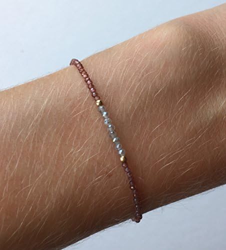 Genuine Natural Red Garnet &amp; Labradorite Beaded Gemstone Bracelet - Delicate, Feminine, Handmade, Wine, Minimalist, Understated | Real Gem Jewellery | Birthday, Christmas, Gift, Anniversary | Girl