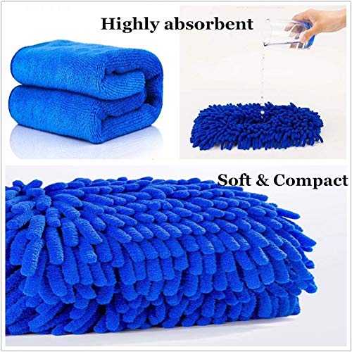 Car Wash Brush Kit Portable Car Washing Cleaning Mop 360° Rotation Ultra Plush Telescopic Chenille Car Wash Brush with Long Handle Microfiber Car Drying Towels Super Absorbent