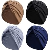 SATINIOR 4 Pcs Turban Women | Soft Knot Pleated Head Wraps for Chemo Cancer, African Headwear Caps, Fashion Headwrap Head Scarf Coverings