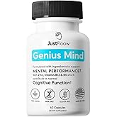 JustFloow Genius Mind® Nootropic Brain Supplement, Support Cognitive Function, Energy Levels, Focus & Memory Function - 17 Brain Boosting Ingredients Including Lions Mane, Bacopa, Ginkgo & Vitamin B12