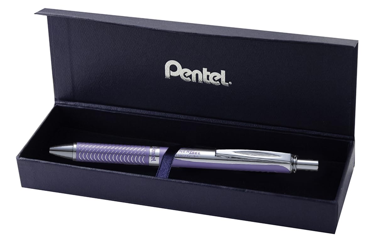 Pentel BL407 Energel Sterling Gel Rollerball Pen, Violet Metal Barrel, Black ink (Gift Boxed)
