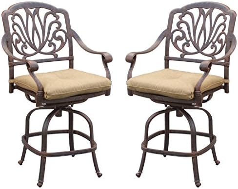 Darlee Elisabeth Cast Aluminum Counter Height Swivel Bar Stool with Seat Cushion, Set of 2, Antique Bronze Finish