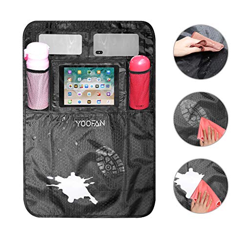 Back Seat Kick Mat for Kids, 2 Pack Back seat Car Organizer, Auto Kick Mats Backseat Protector with Storage Pockets - Clear Touch Screen 10" Ipad Holder, Waterproof Car Seat Back Bag for Kids (Black) - Thumbnail 5