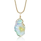InfinityGemArt Raw Ethiopian Fire Opal Pendant Necklace, October Birthstone, 14K Gold Plated Chain 18 inch Valentines Day Gifts For Men - Women, Real Opal Gemstone Jewelry
