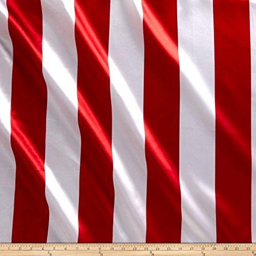 Ben Textiles Inc. Charmeuse Satin 3.5 Stripe White/Red Fabric By The Yard