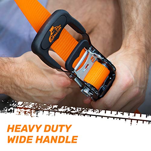 Ratchet Straps by RoofPax (2-Pack) | Heavy Duty Motorcycle Tie downs Kit | 5,208 Break Strength | 1.6" x 8' Cargo Tiedowns For Heavy Loads | Padded Handles & Coated Chromoly | S Hooks w/ 2 Soft Loops