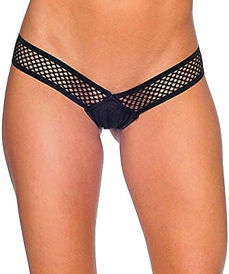 BodyZone Apparel Tiny Honeycomb Thong Panty. Black. One Size. Made in the USA