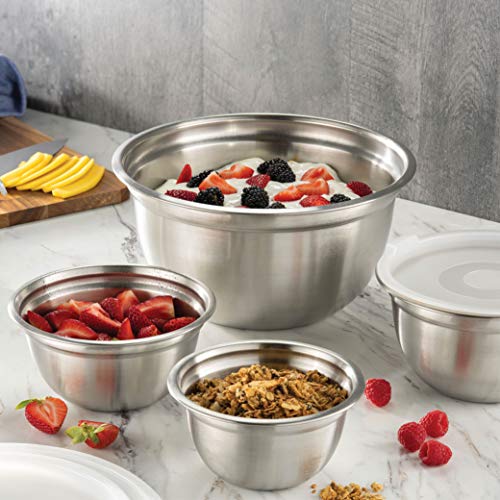 FineDine Mixing Bowls with Lids 5 Deep Nesting Mixing Bowls for Kitchen Storage Silver