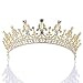 SWEETV Princess Crown CZ Crystal Pageant Queen Tiara Bridal Wedding Headpiece Women Hair Jewelry, Gold+Clear